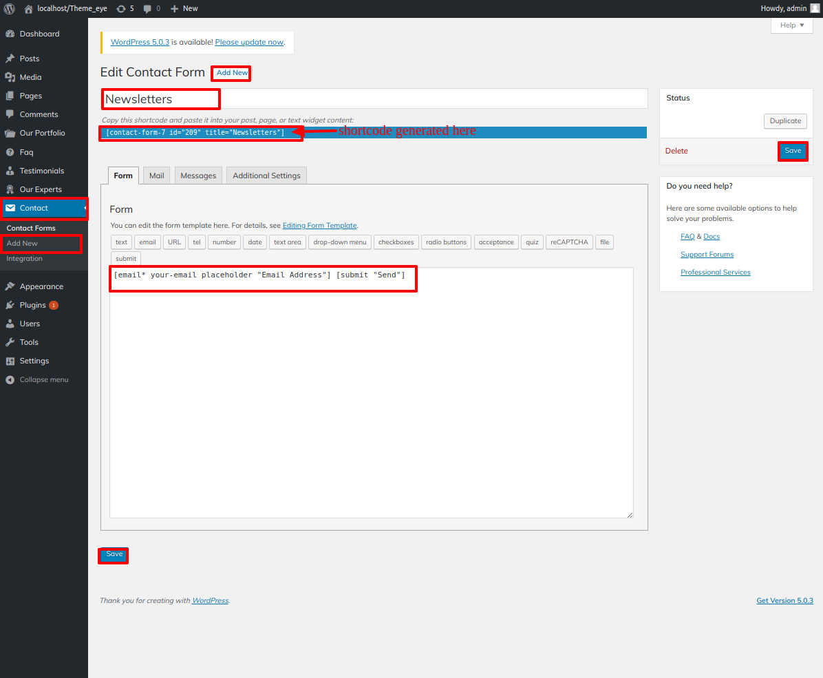set Newsletter section