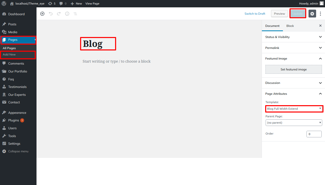 select Blog Full Width template