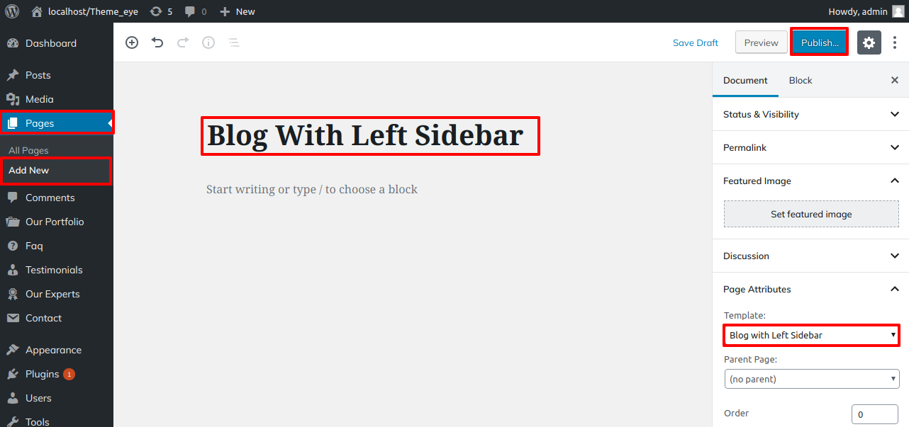 select Blog With Left Sidebar template