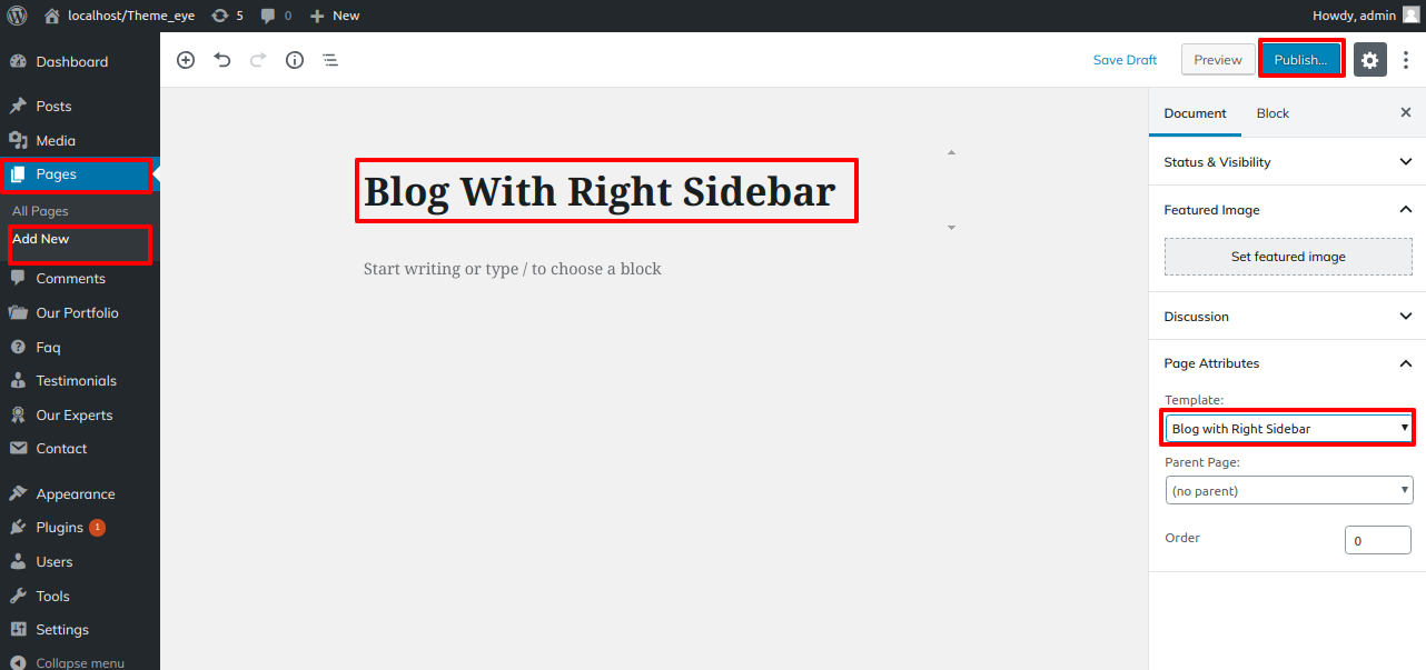 select Blog With Right Sidebar template