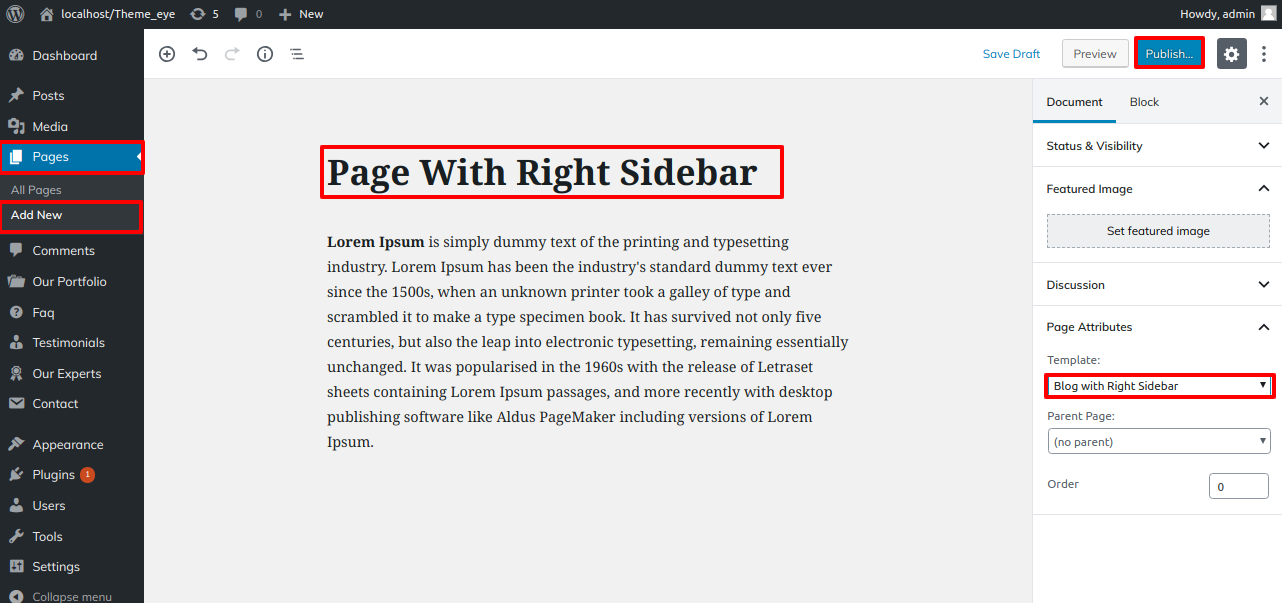 select Page With Right Sidebar template