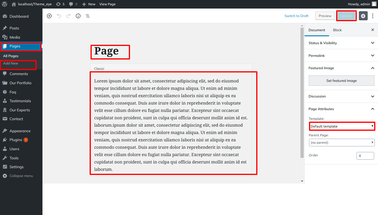 select Full Width Page template