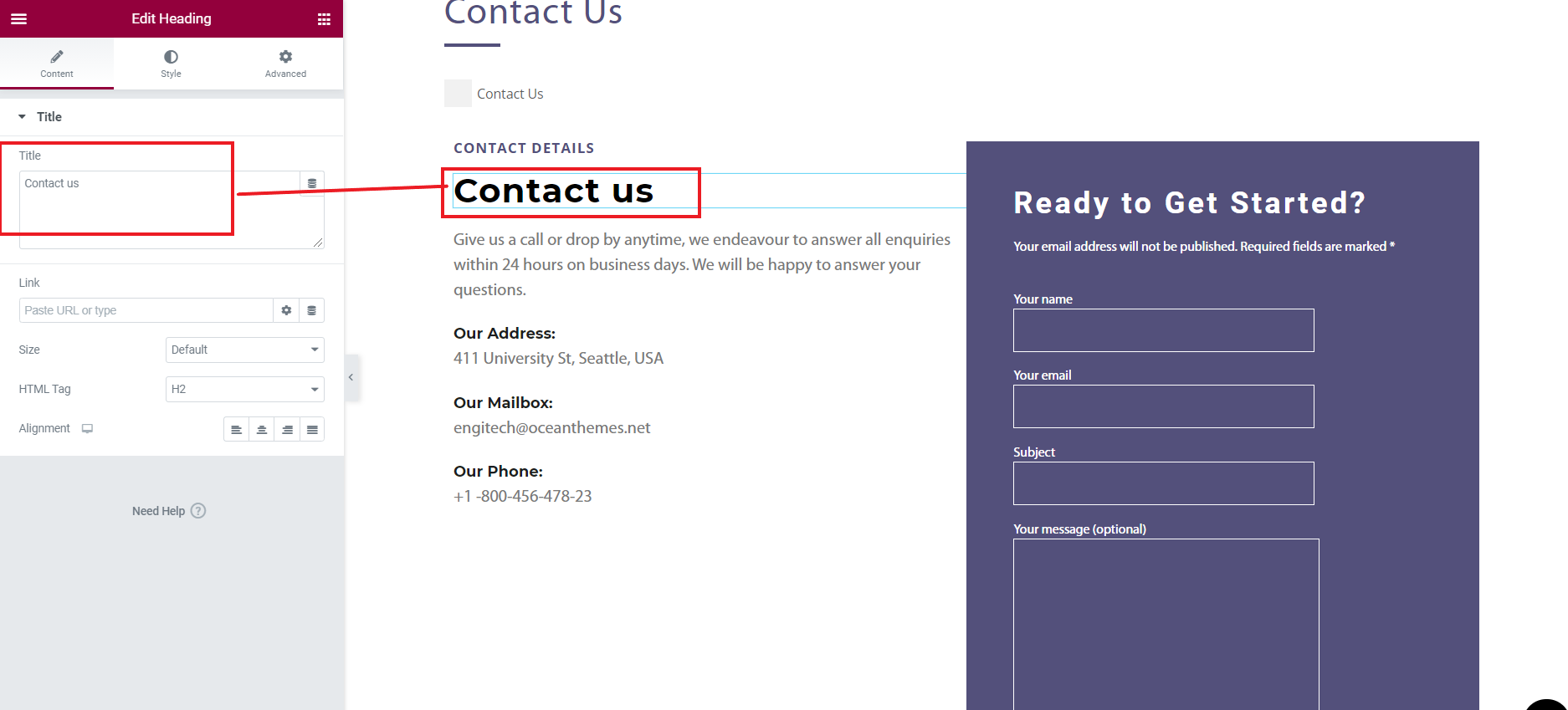 select Contact Page template