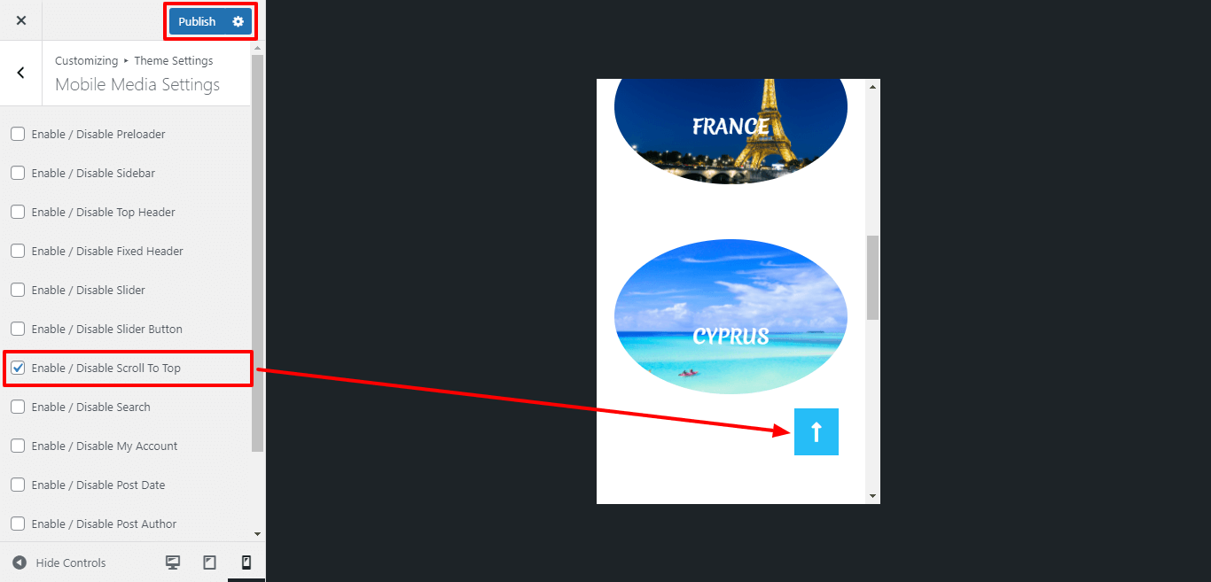 mobile scroll button