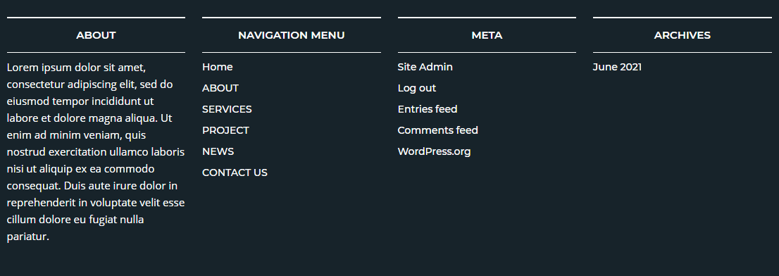 set Footer section