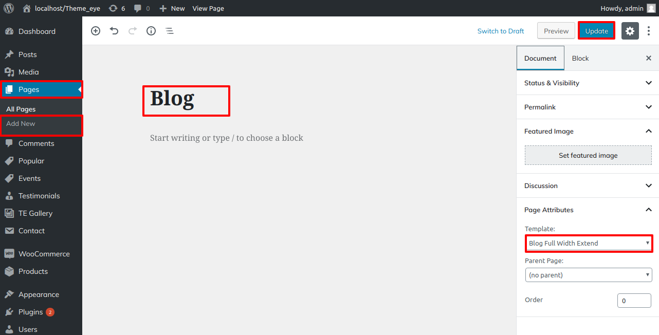 select Blog Full Width template