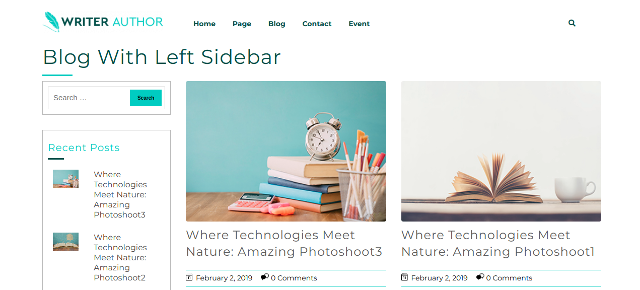 select Blog With Left Sidebar template