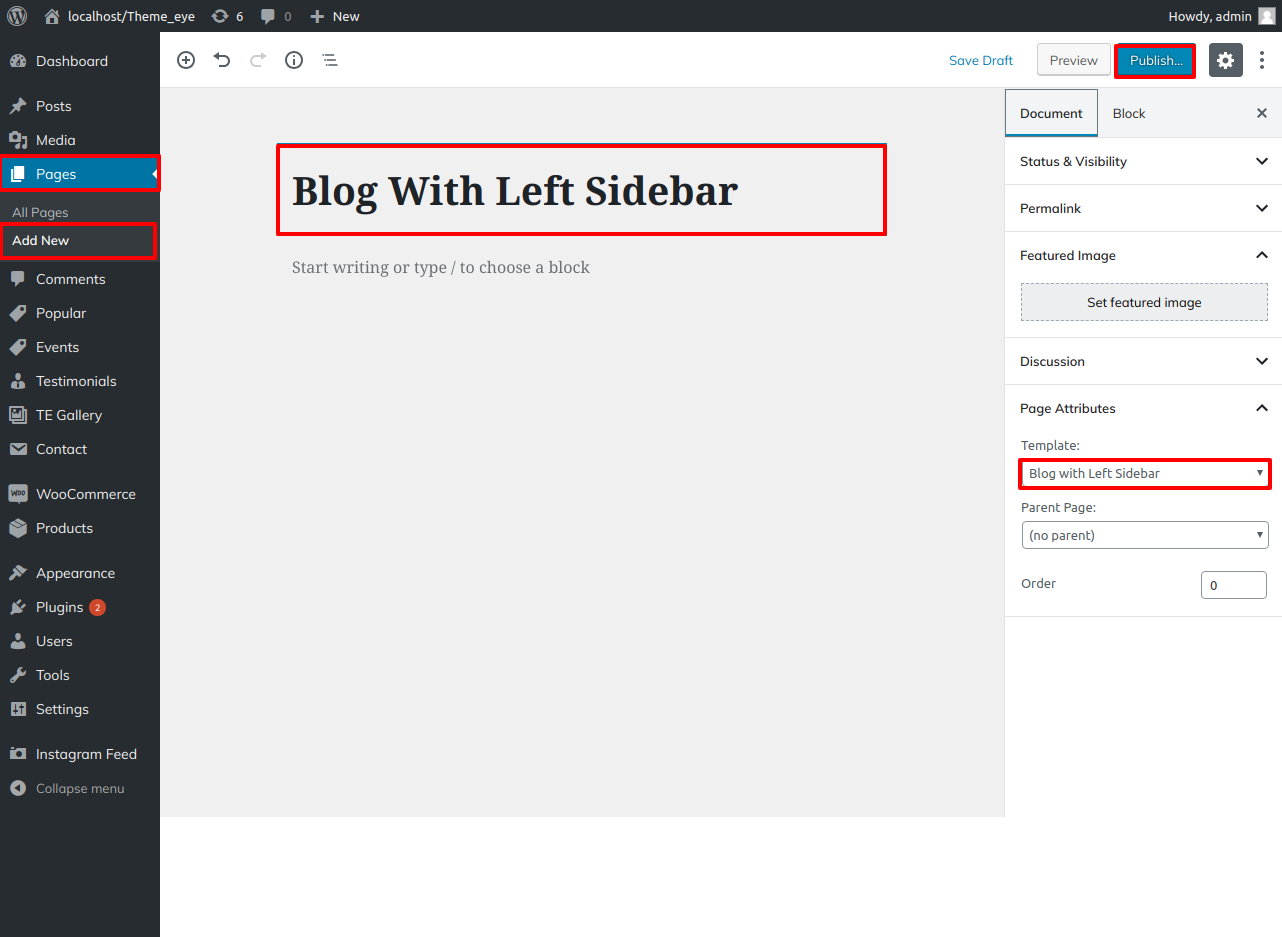select Blog With Left Sidebar template