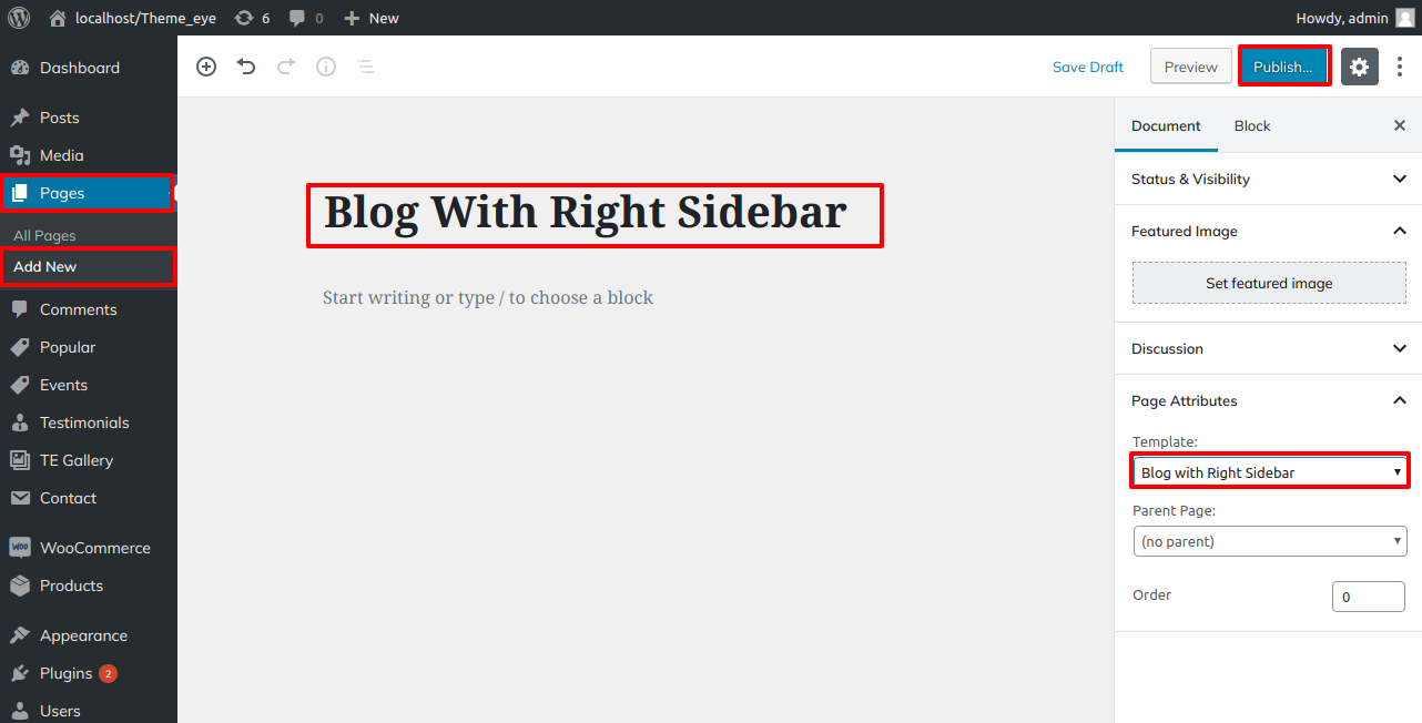 select Blog With Right Sidebar template