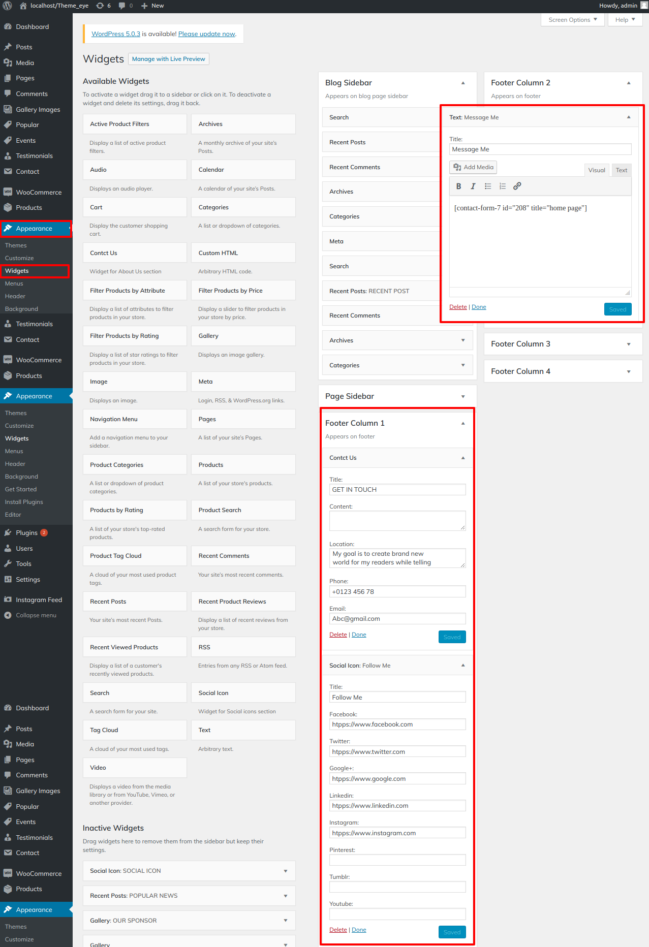set Footer section
