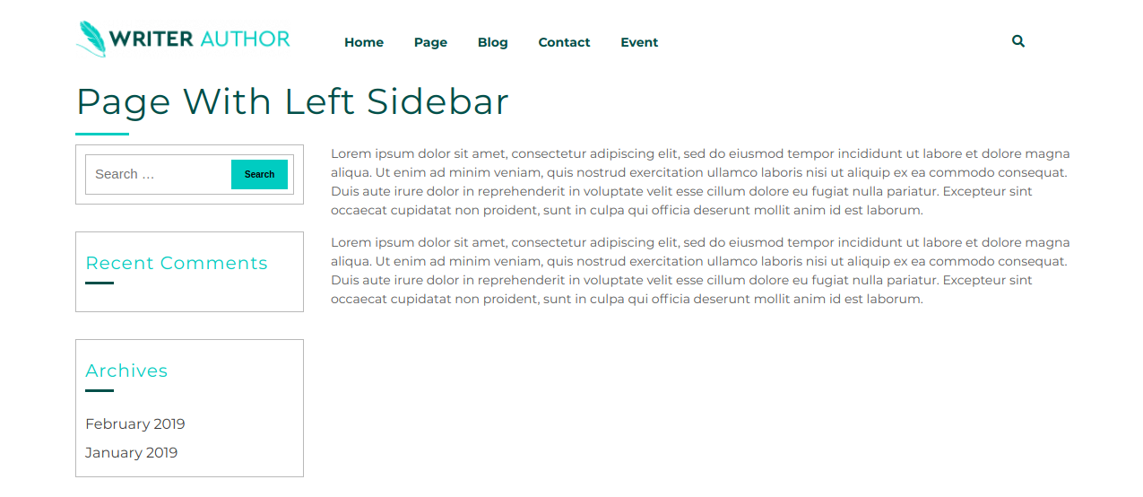select Page With Left Sidebar template
