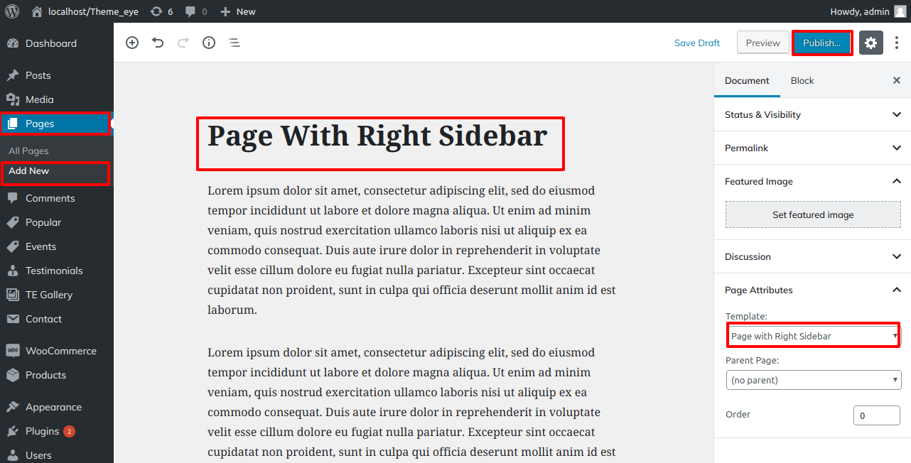 select Page With Right Sidebar template