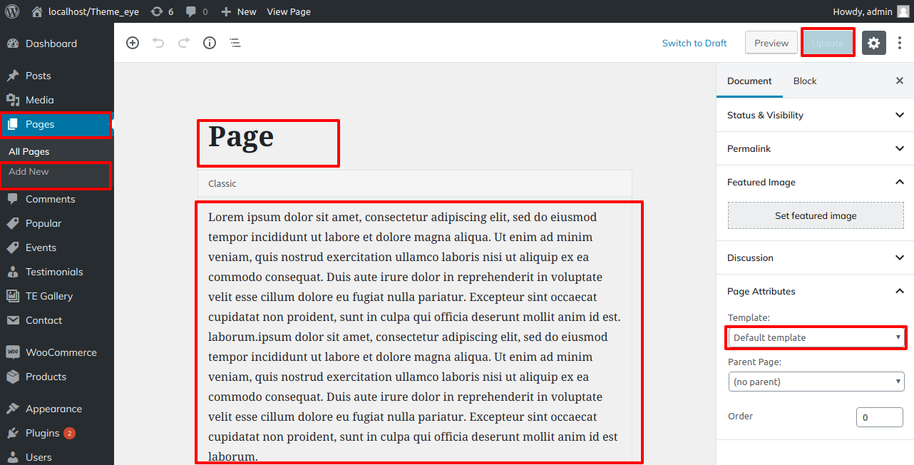 select Full Width Page template