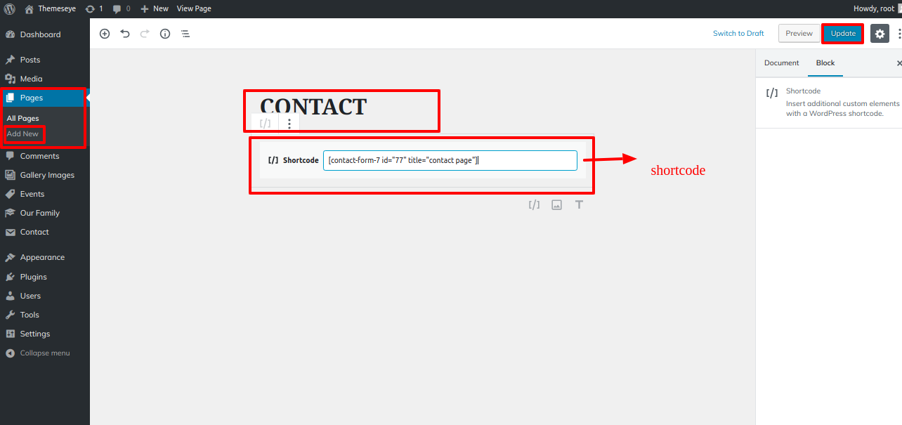 select Contact Page template