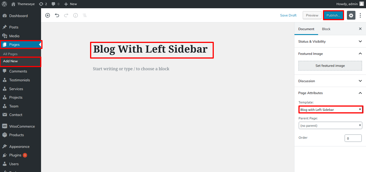select Blog With Left Sidebar template