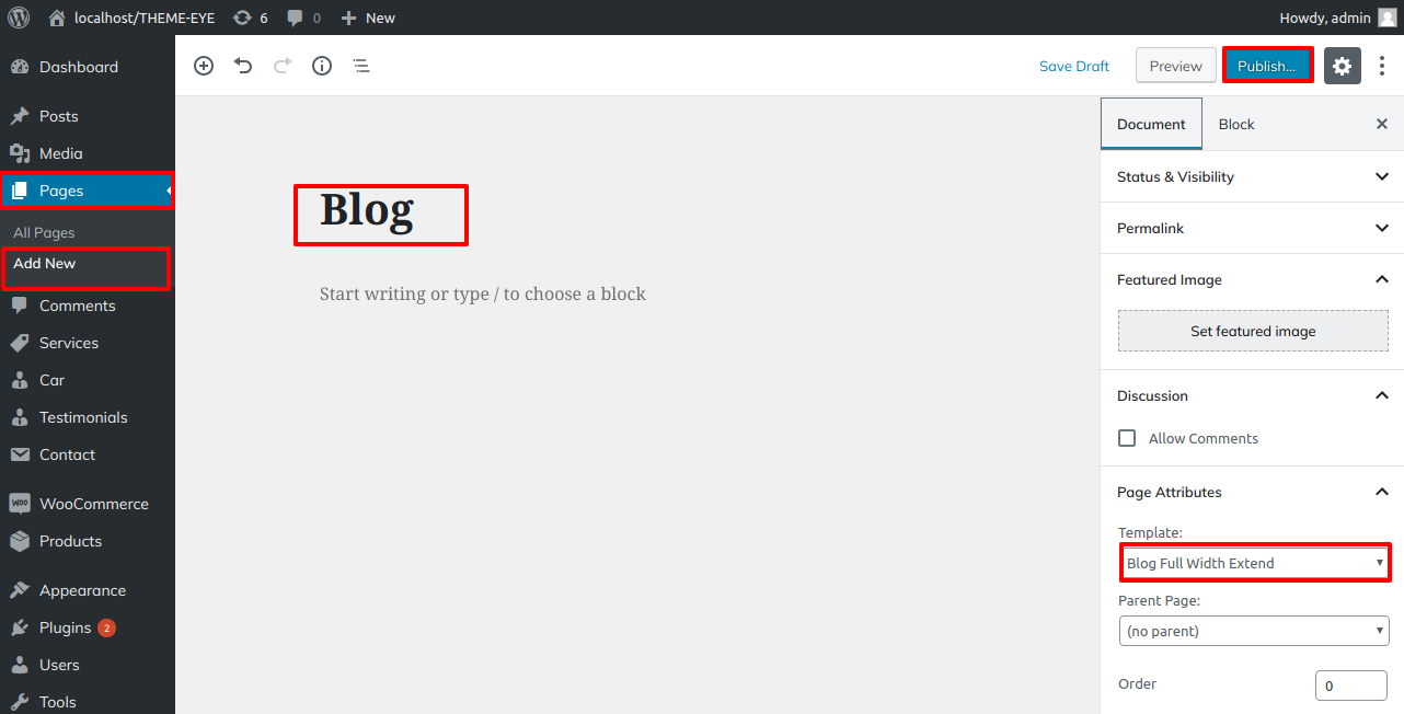 select Blog Full Width template