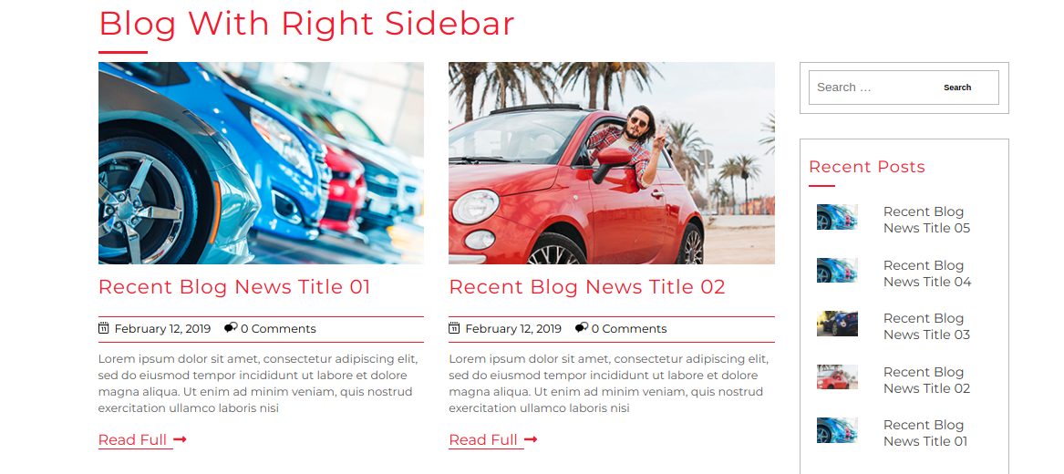 select Blog With Right Sidebar template