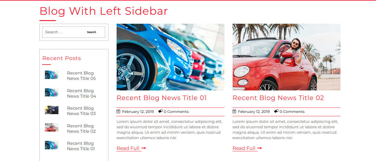 select Blog With Left Sidebar template