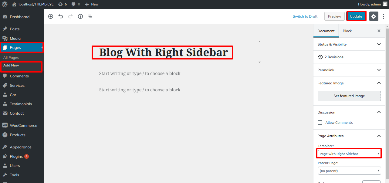 select Blog With Right Sidebar template