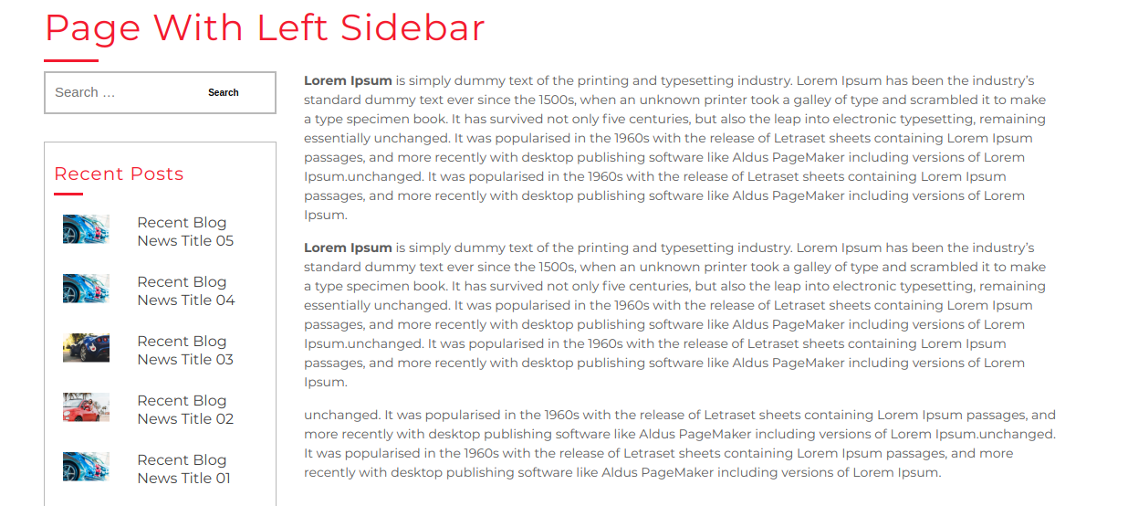 select Page With Left Sidebar template
