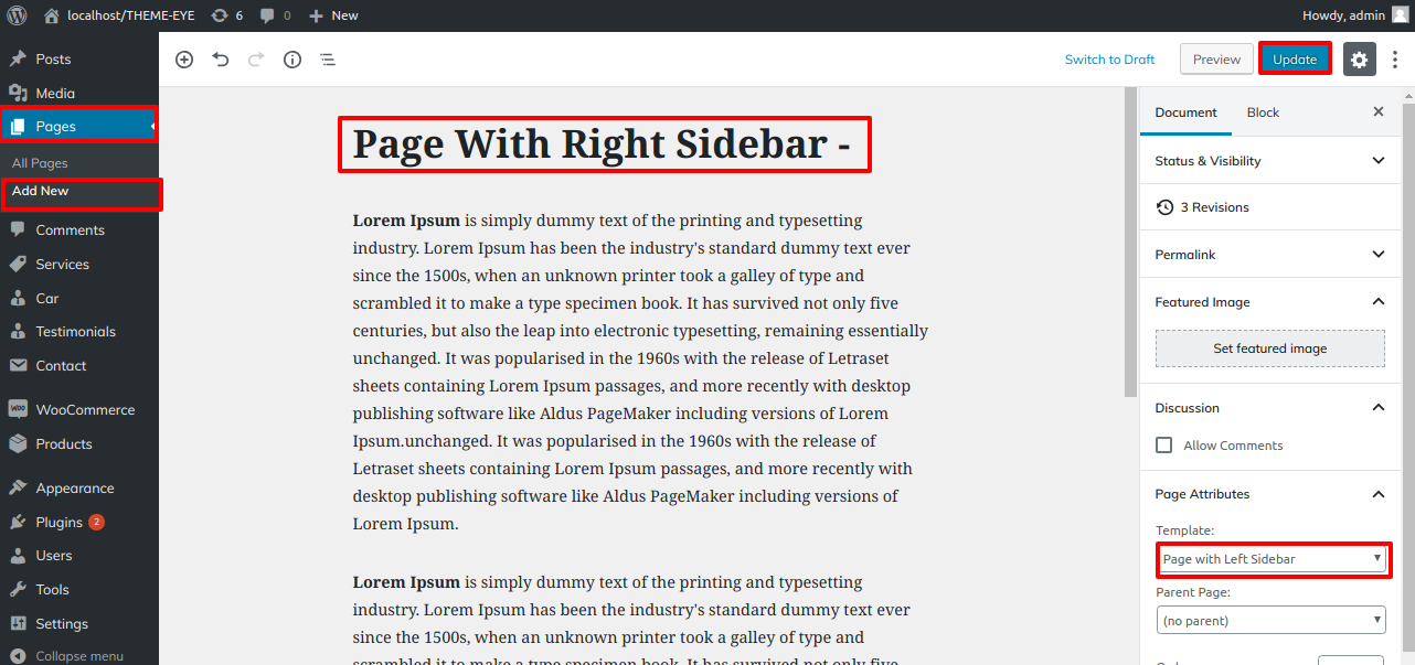 select Page With Right Sidebar template