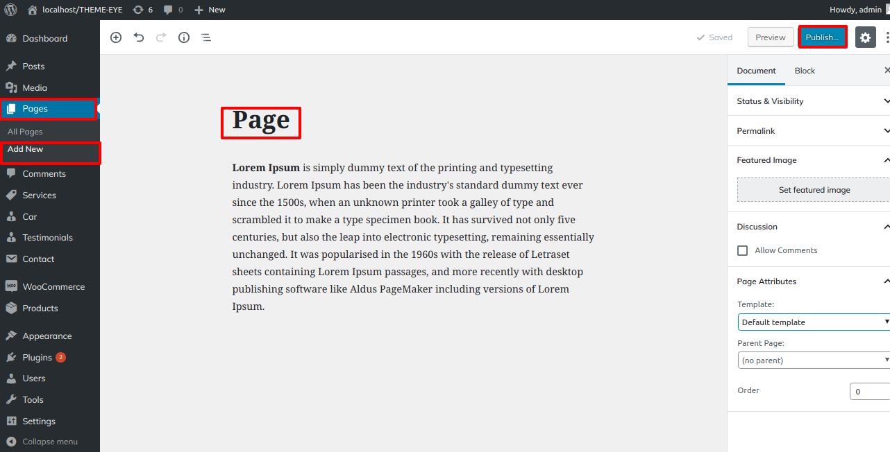 select Full Width Page template