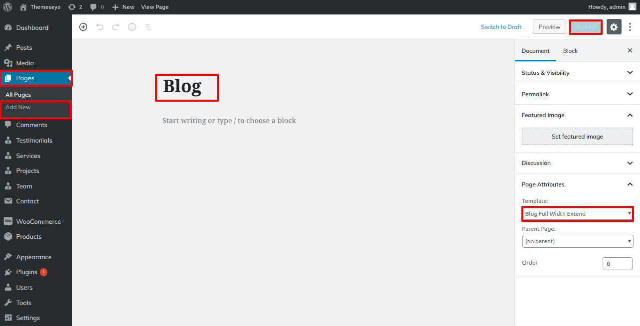 select Blog Full Width template