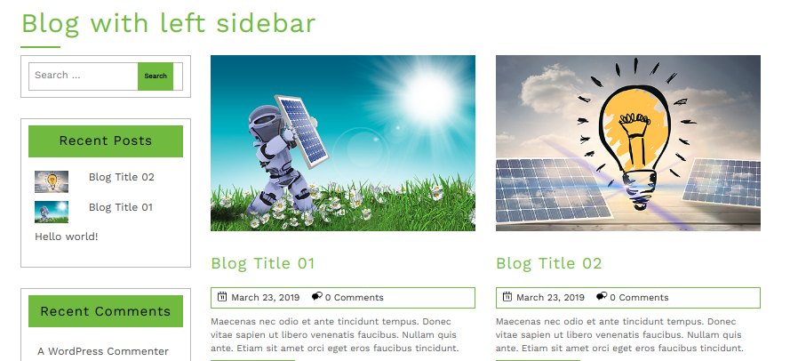select Blog With Left Sidebar template