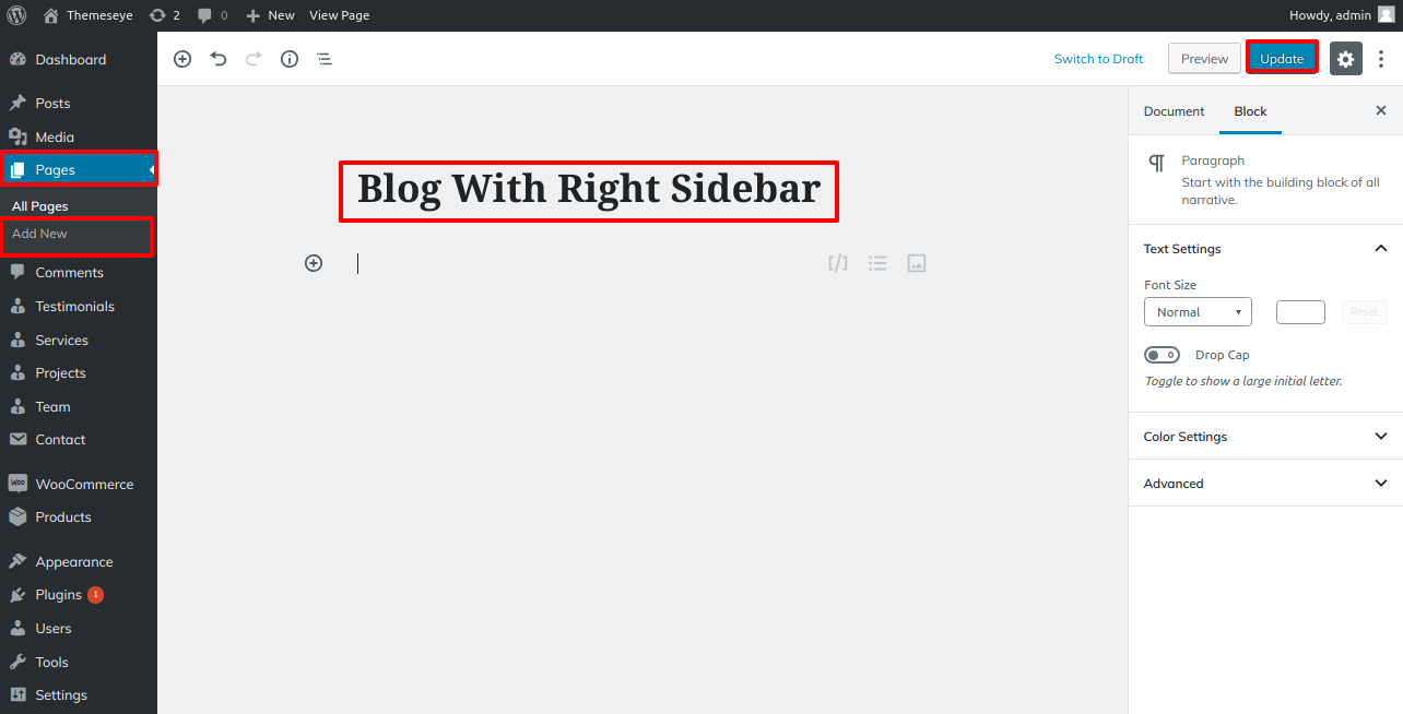 select Blog With Right Sidebar template