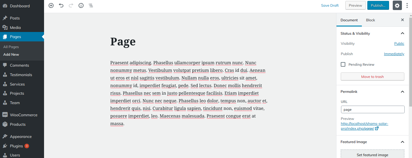 select Full Width Page template