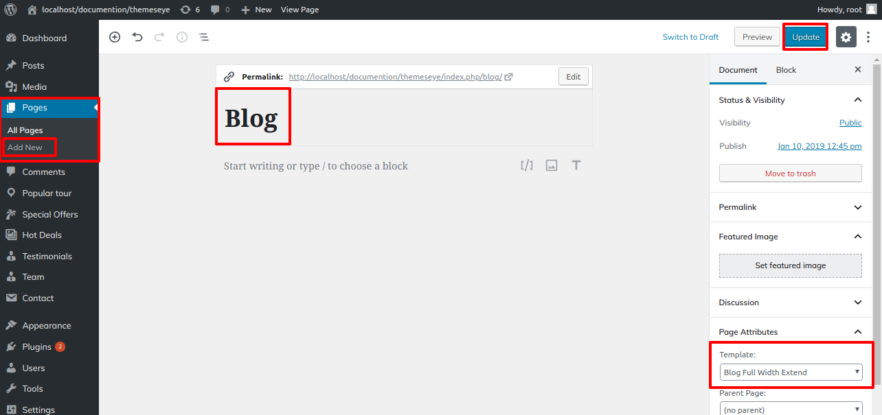 select Blog Full Width template
