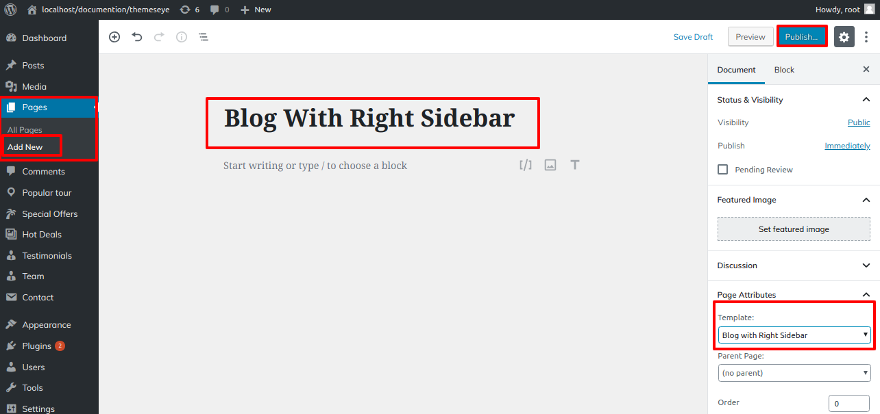 select Blog With Right Sidebar template