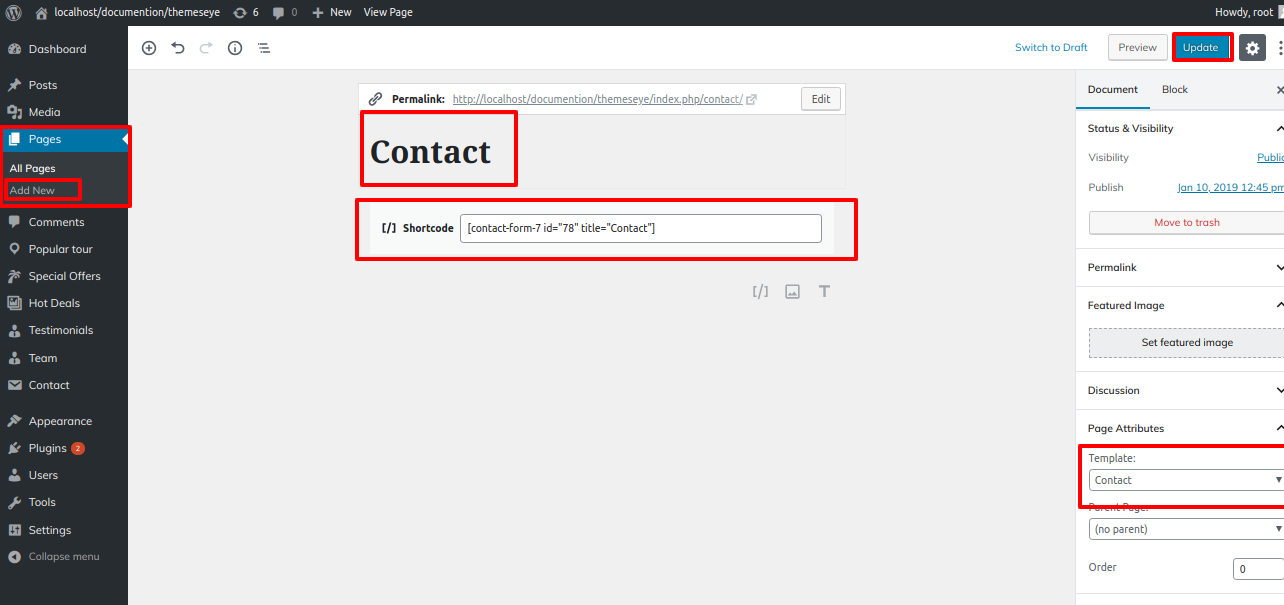 select Contact Page template