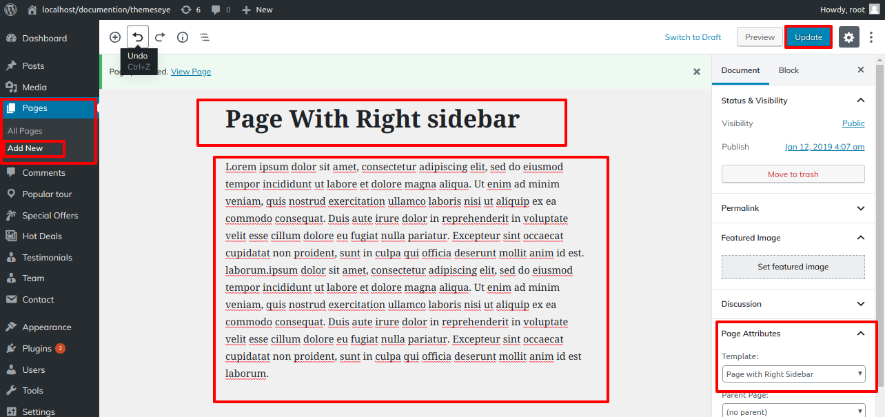 select Page With Right Sidebar template
