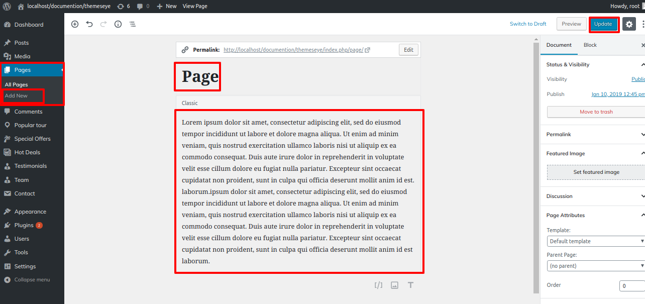 select Full Width Page template