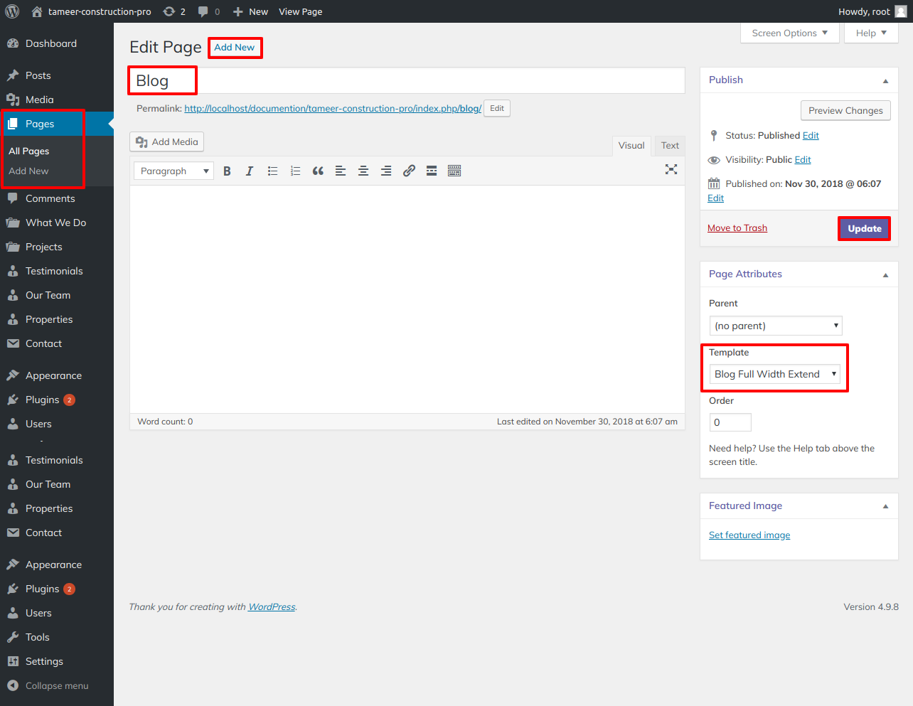 select Blog Full Width template