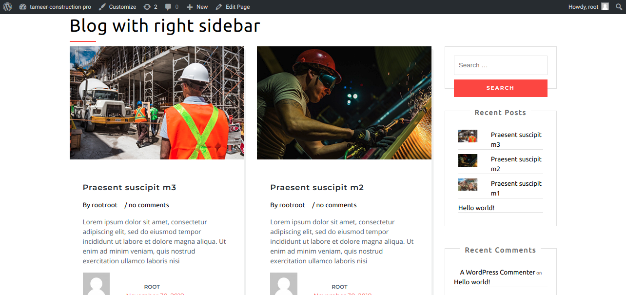 select Blog With Right Sidebar template
