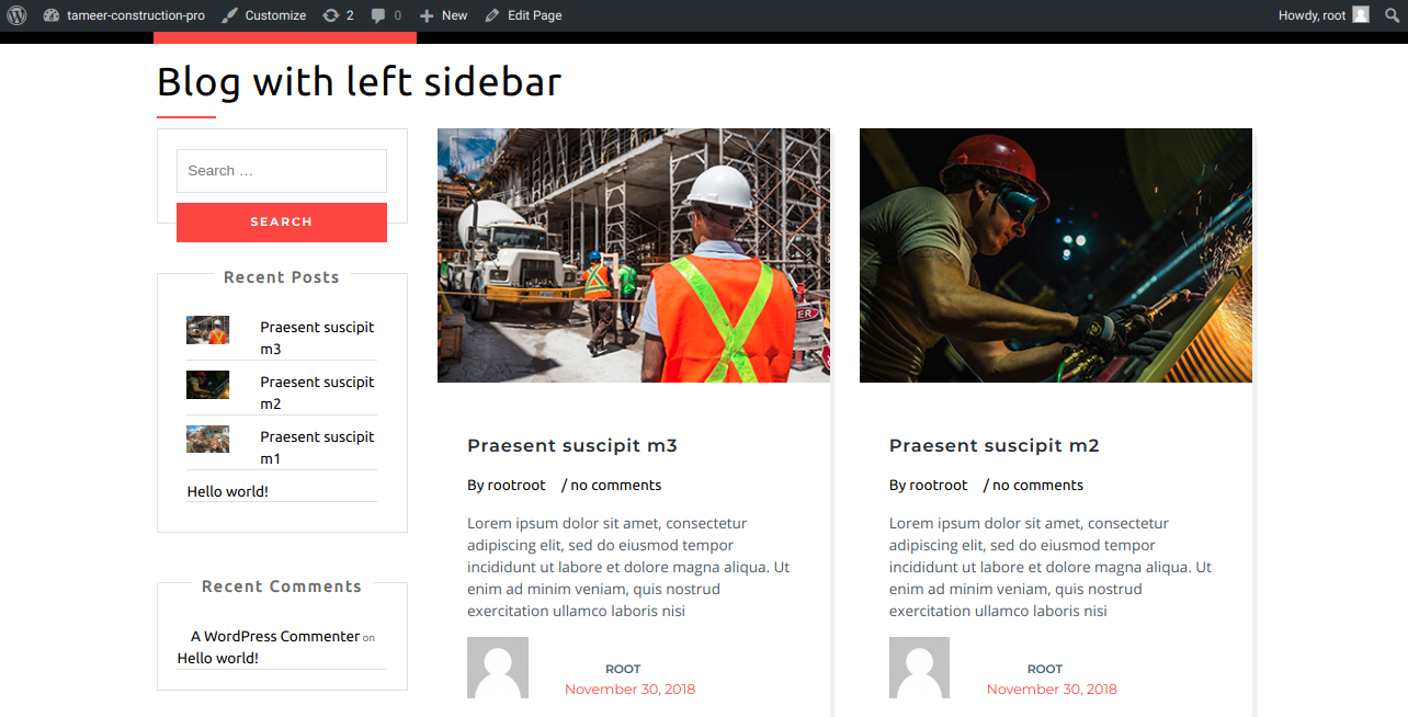 select Blog With Left Sidebar template