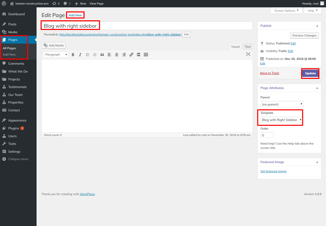 select Blog With Right Sidebar template