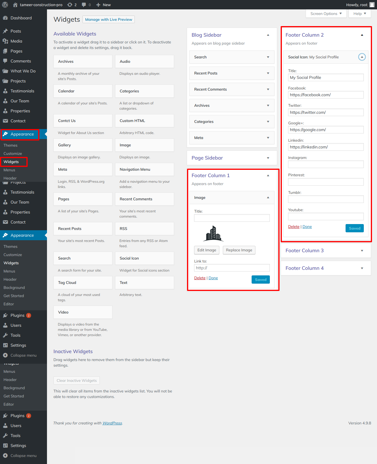 set Footer section