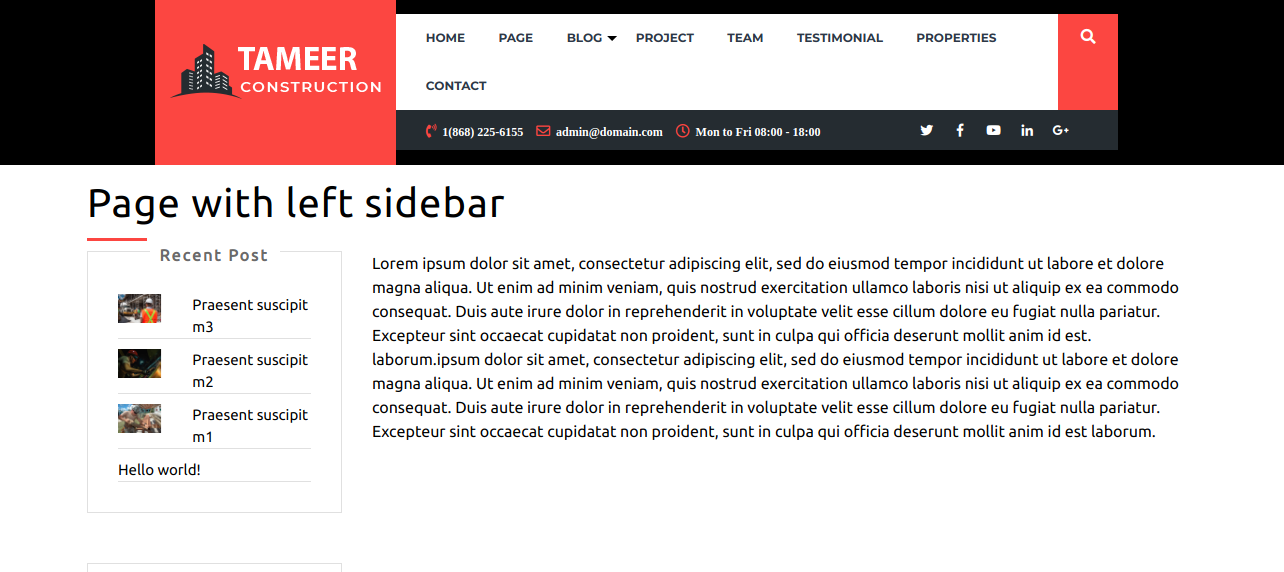 select Page With Left Sidebar template