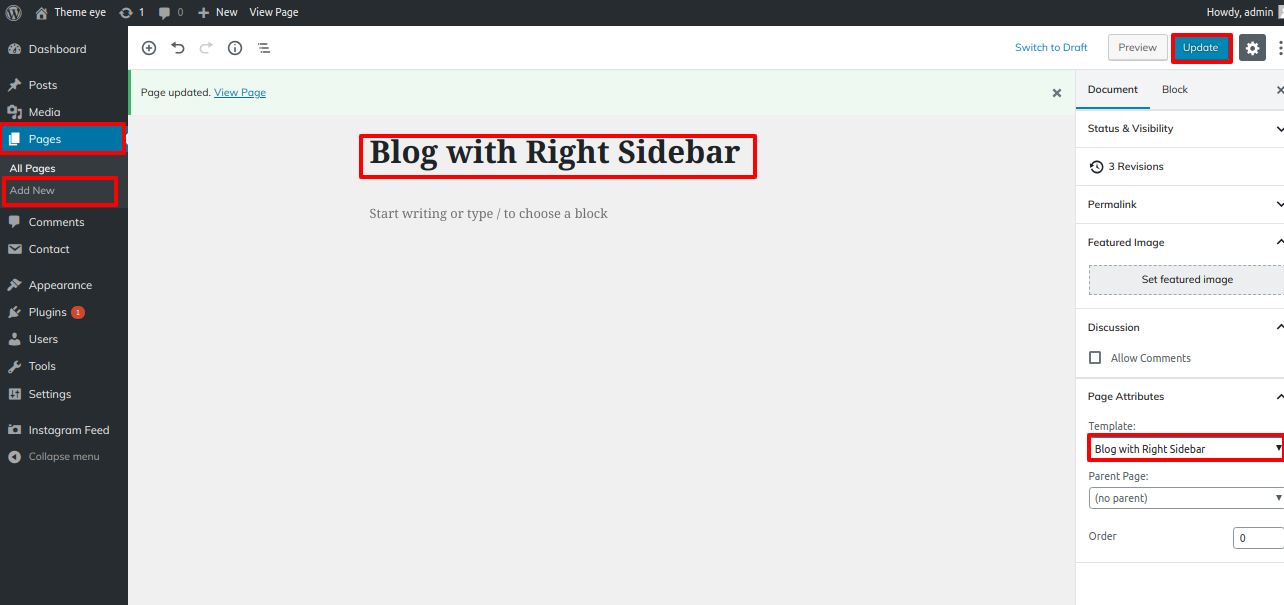 select Blog With Right Sidebar template