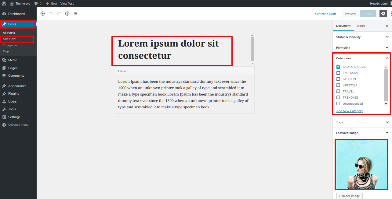 set Product Tab section