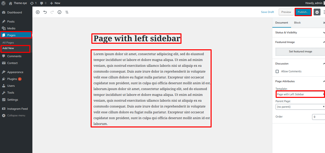 select Page With Left Sidebar template