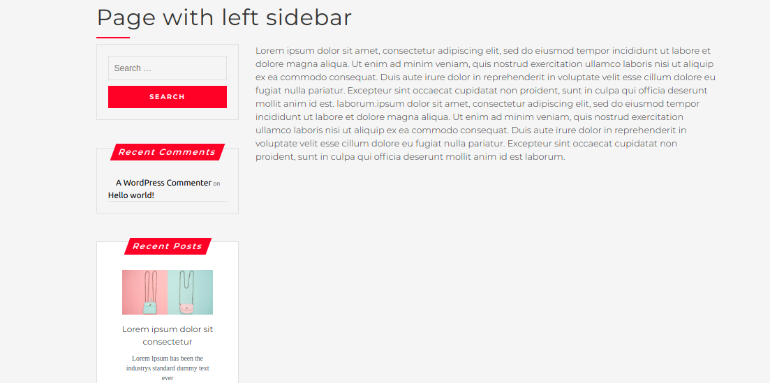 select Page With Left Sidebar template