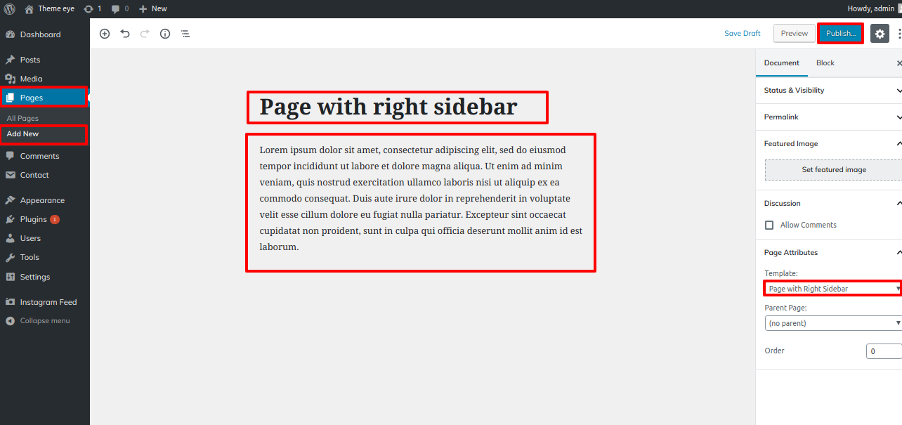 select Page With Right Sidebar template