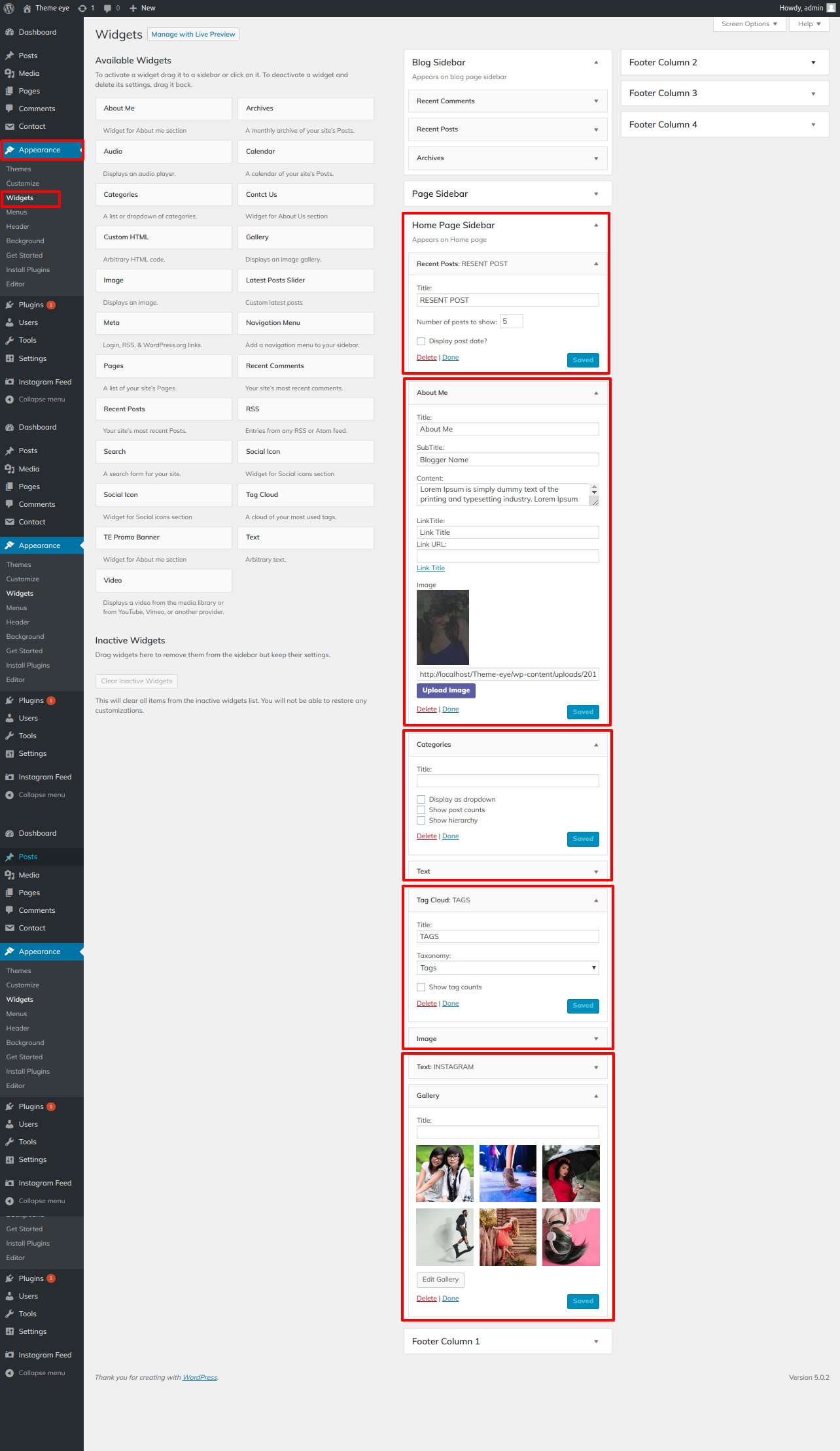 set Footer section